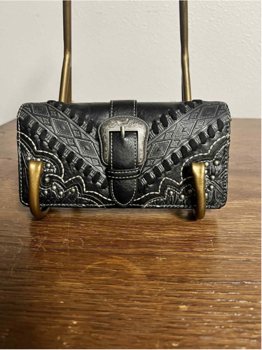 Montana West Wallet NWT Black Buckle Western Style Studded Faux Leather MW1131